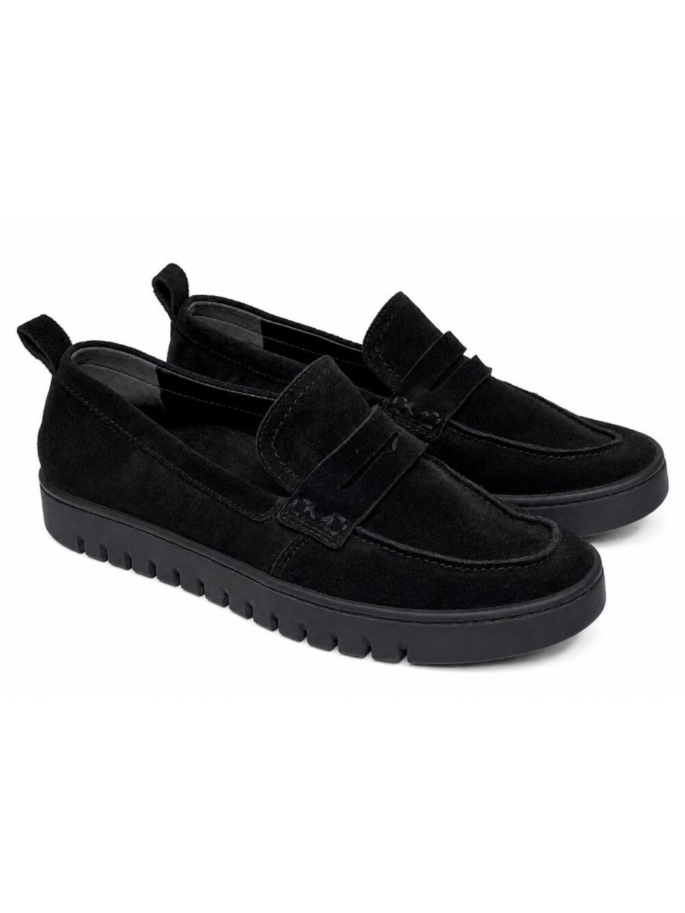 Vionic Uptown Penny Loafers Black Women 8.5 Suede Orthotic Lug Sole Flats Preppy